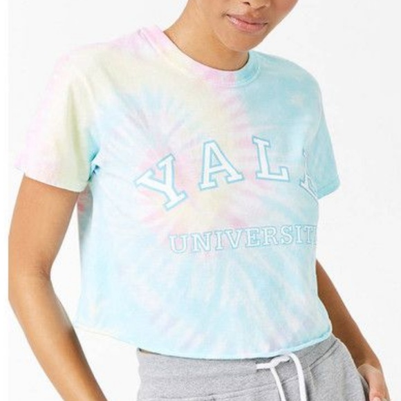 🍍 YALE UNIVERSITY Pastel Tie Dye Boxy Crop Top - Picture 1 of 9